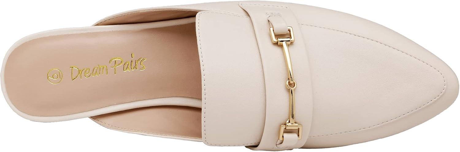 imageDREAM PAIRS Womens Flat Mules Buckle Pointed Toe Backless Slip on Slides Loafer ShoesWhitePu