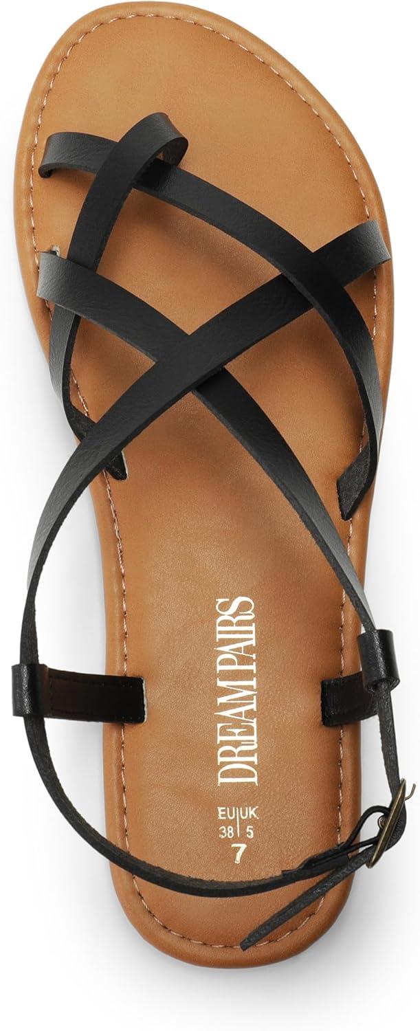 imageDREAM PAIRS Womens Flat Sandals Strappy Dressy Comfortable Ankle Strap Casual Summer Thong Sandals for Beach