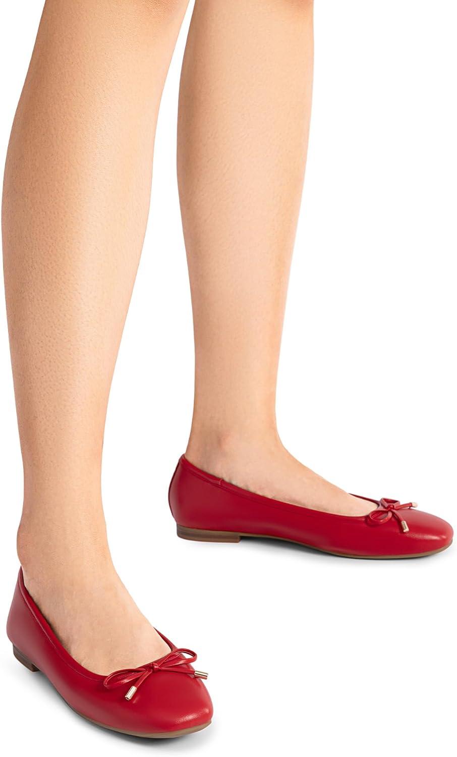 imageDREAM PAIRS Womens Flats Square Toe Ballet Flats Comfortable Casual Ballerina Flat Dress Shoes with Bow Suitable for Dressy Business Casual Work OfficeRed