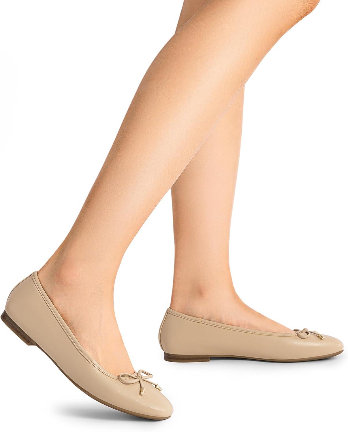 imageDREAM PAIRS Womens Flats Square Toe Ballet Flats Comfortable Casual Ballerina Flat Dress Shoes with Bow Suitable for Dressy Business Casual Work OfficeNude