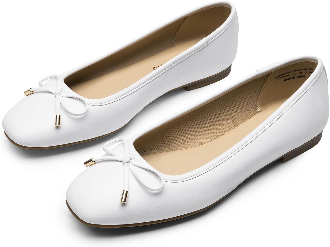 imageDREAM PAIRS Womens Flats Square Toe Ballet Flats Comfortable Casual Ballerina Flat Dress Shoes with Bow Suitable for Dressy Business Casual Work OfficeWhite