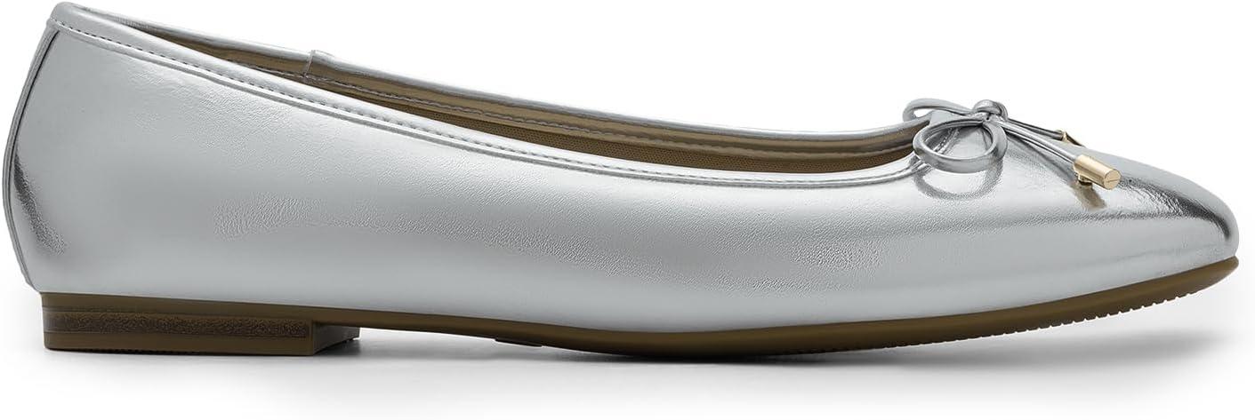 imageDREAM PAIRS Womens Flats Square Toe Ballet Flats Comfortable Casual Ballerina Flat Dress Shoes with Bow Suitable for Dressy Business Casual Work OfficeSilver