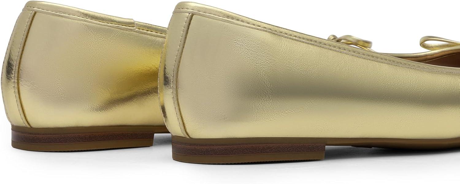 imageDREAM PAIRS Womens Flats Square Toe Ballet Flats Comfortable Casual Ballerina Flat Dress Shoes with Bow Suitable for Dressy Business Casual Work OfficeGold