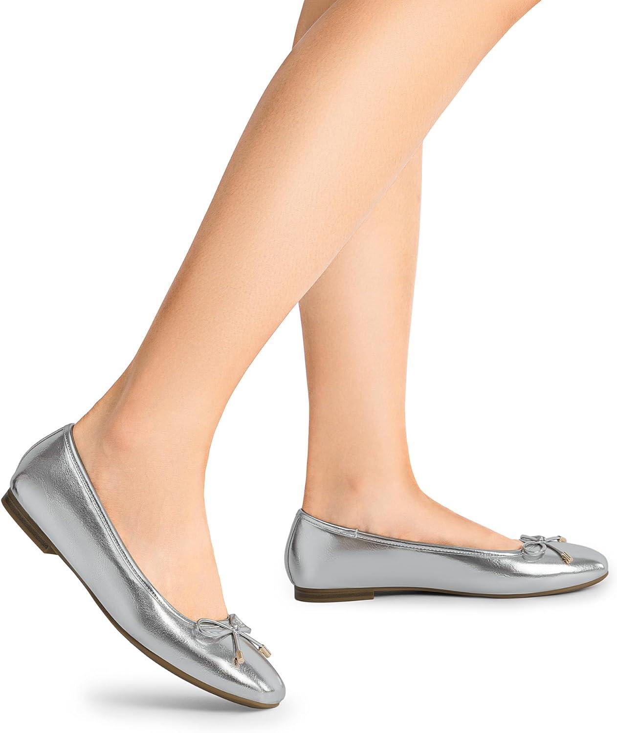 imageDREAM PAIRS Womens Flats Square Toe Ballet Flats Comfortable Casual Ballerina Flat Dress Shoes with Bow Suitable for Dressy Business Casual Work OfficeSilver