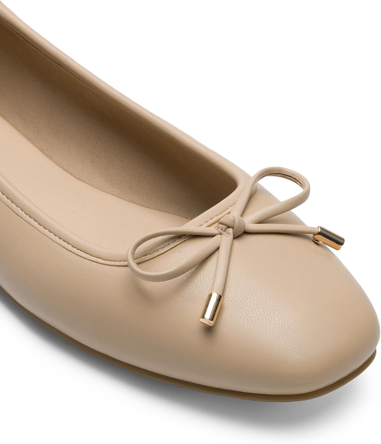 imageDREAM PAIRS Womens Flats Square Toe Ballet Flats Comfortable Casual Ballerina Flat Dress Shoes with Bow Suitable for Dressy Business Casual Work OfficeNude