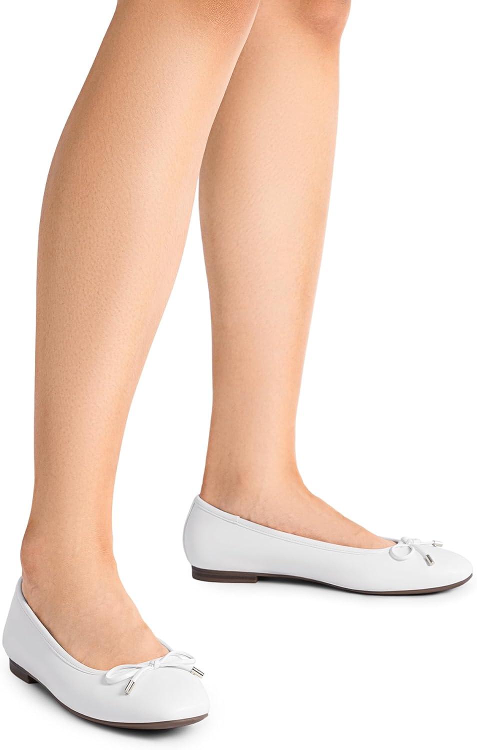 imageDREAM PAIRS Womens Flats Square Toe Ballet Flats Comfortable Casual Ballerina Flat Dress Shoes with Bow Suitable for Dressy Business Casual Work OfficeWhite