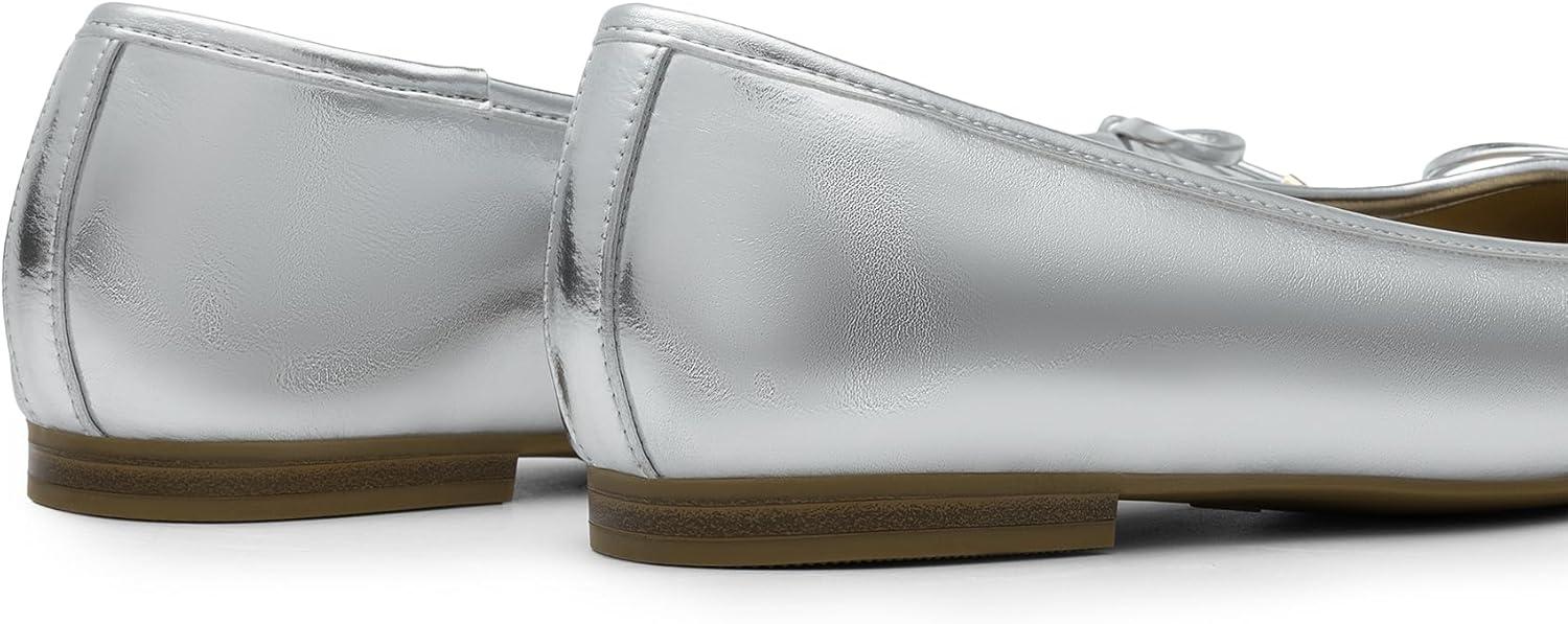 imageDREAM PAIRS Womens Flats Square Toe Ballet Flats Comfortable Casual Ballerina Flat Dress Shoes with Bow Suitable for Dressy Business Casual Work OfficeSilver