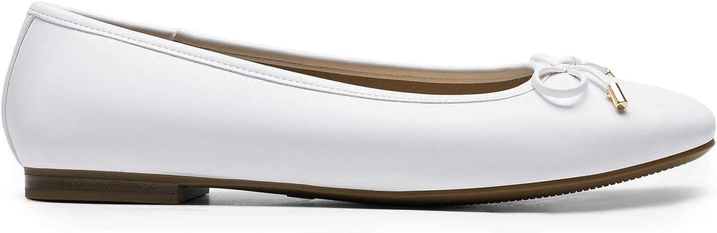 imageDREAM PAIRS Womens Flats Square Toe Ballet Flats Comfortable Casual Ballerina Flat Dress Shoes with Bow Suitable for Dressy Business Casual Work OfficeWhite