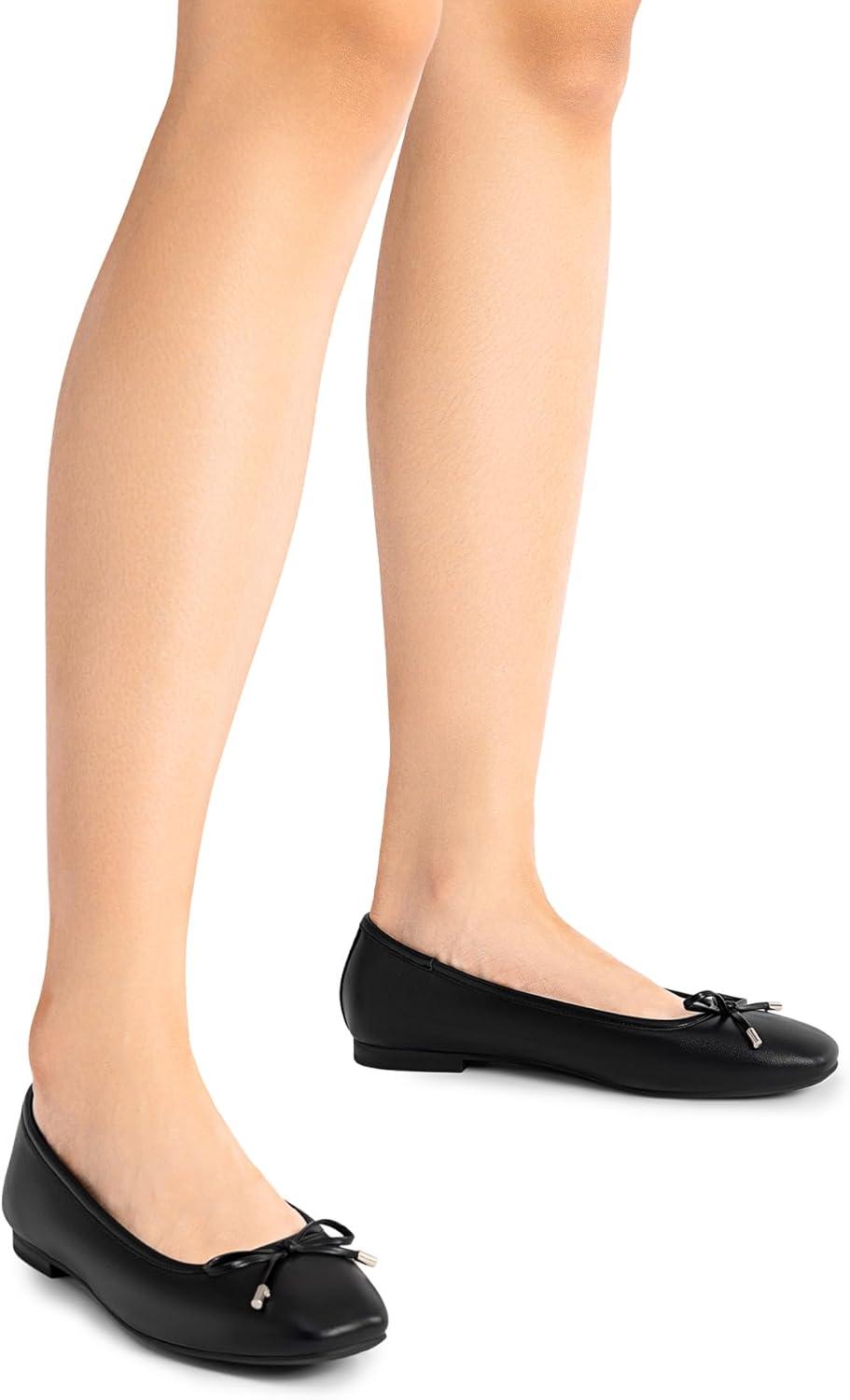 imageDREAM PAIRS Womens Flats Square Toe Ballet Flats Comfortable Casual Ballerina Flat Dress Shoes with Bow Suitable for Dressy Business Casual Work OfficeBlack