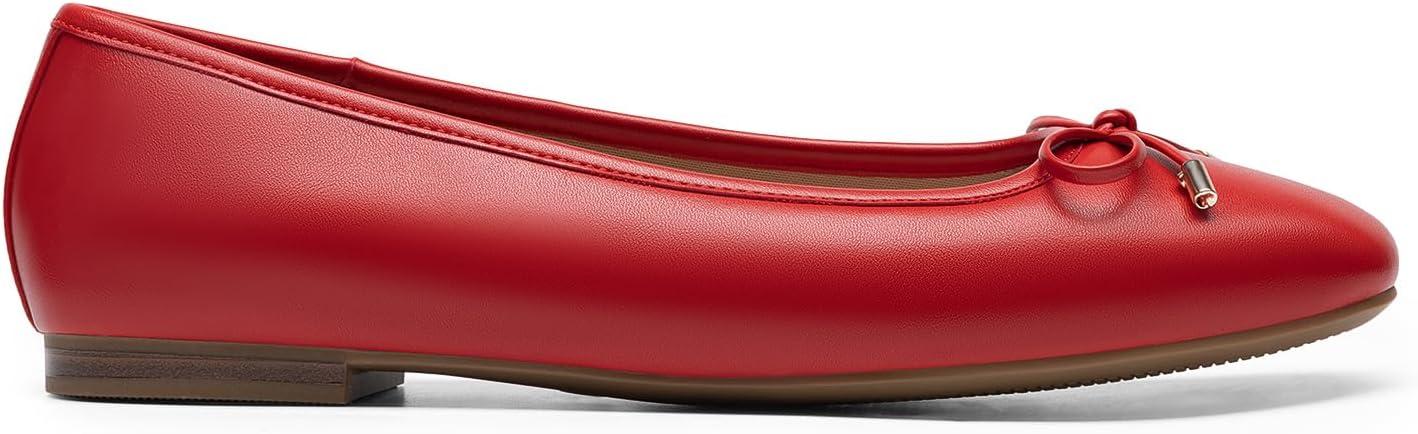 imageDREAM PAIRS Womens Flats Square Toe Ballet Flats Comfortable Casual Ballerina Flat Dress Shoes with Bow Suitable for Dressy Business Casual Work OfficeRed