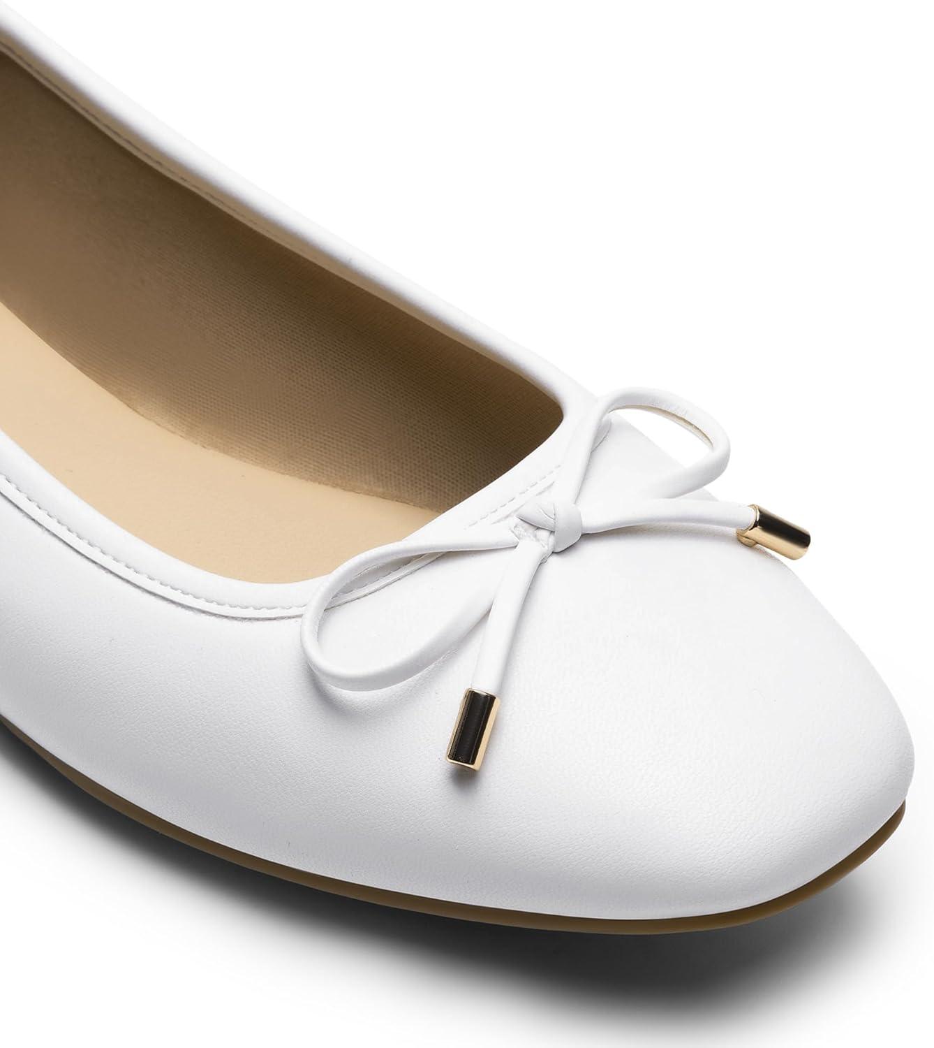 imageDREAM PAIRS Womens Flats Square Toe Ballet Flats Comfortable Casual Ballerina Flat Dress Shoes with Bow Suitable for Dressy Business Casual Work OfficeWhite
