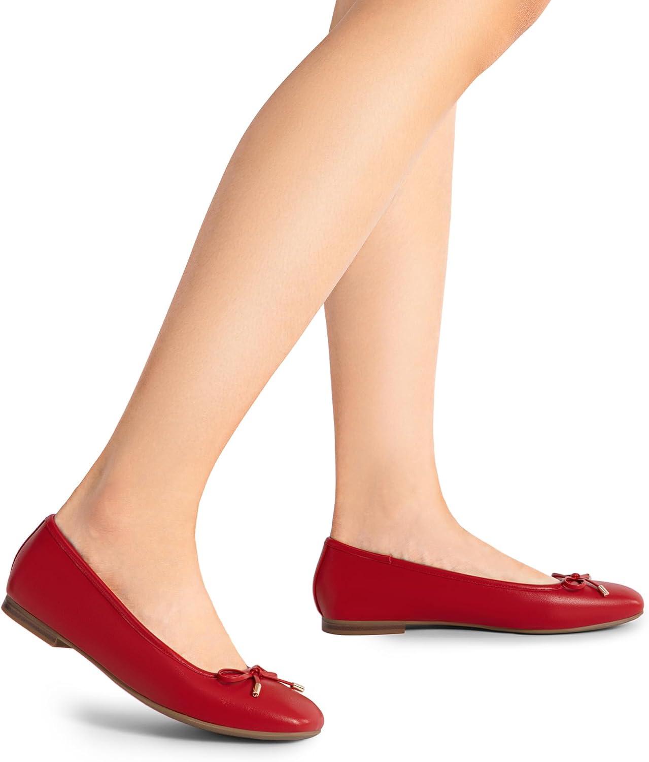 imageDREAM PAIRS Womens Flats Square Toe Ballet Flats Comfortable Casual Ballerina Flat Dress Shoes with Bow Suitable for Dressy Business Casual Work OfficeRed