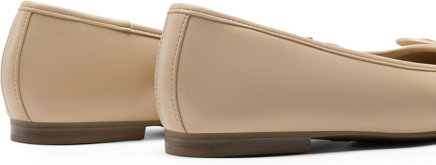 imageDREAM PAIRS Womens Flats Square Toe Ballet Flats Comfortable Casual Ballerina Flat Dress Shoes with Bow Suitable for Dressy Business Casual Work OfficeNude