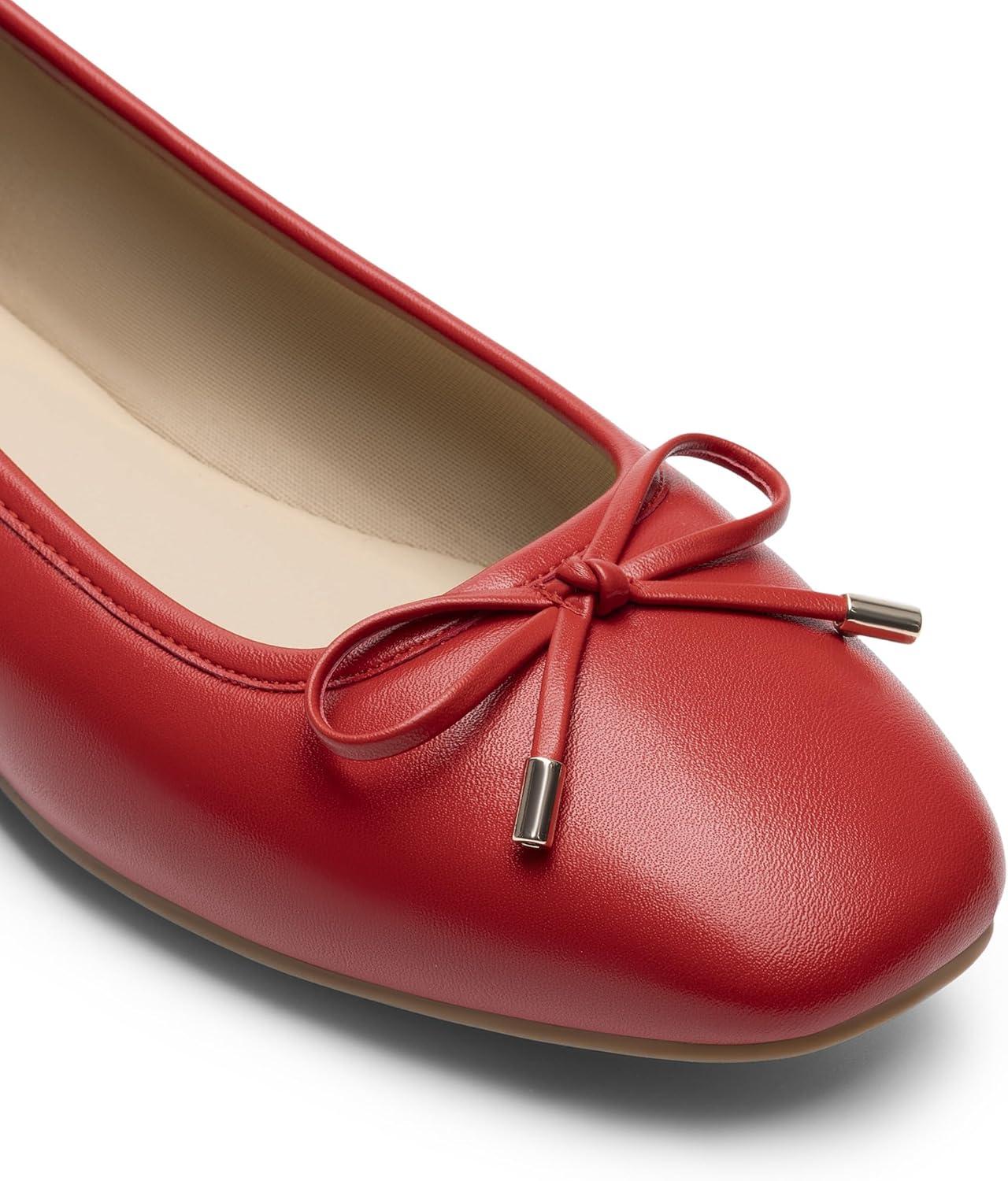 imageDREAM PAIRS Womens Flats Square Toe Ballet Flats Comfortable Casual Ballerina Flat Dress Shoes with Bow Suitable for Dressy Business Casual Work OfficeRed