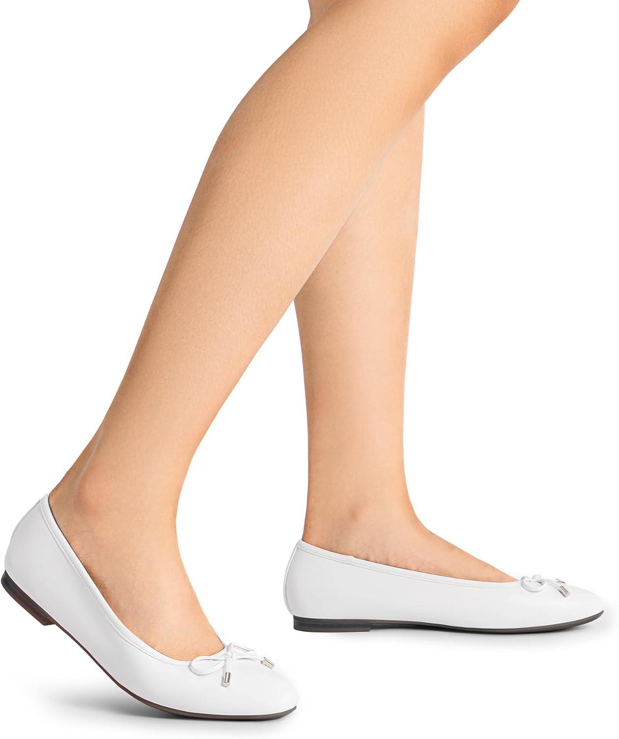 imageDREAM PAIRS Womens Flats Square Toe Ballet Flats Comfortable Casual Ballerina Flat Dress Shoes with Bow Suitable for Dressy Business Casual Work OfficeWhite