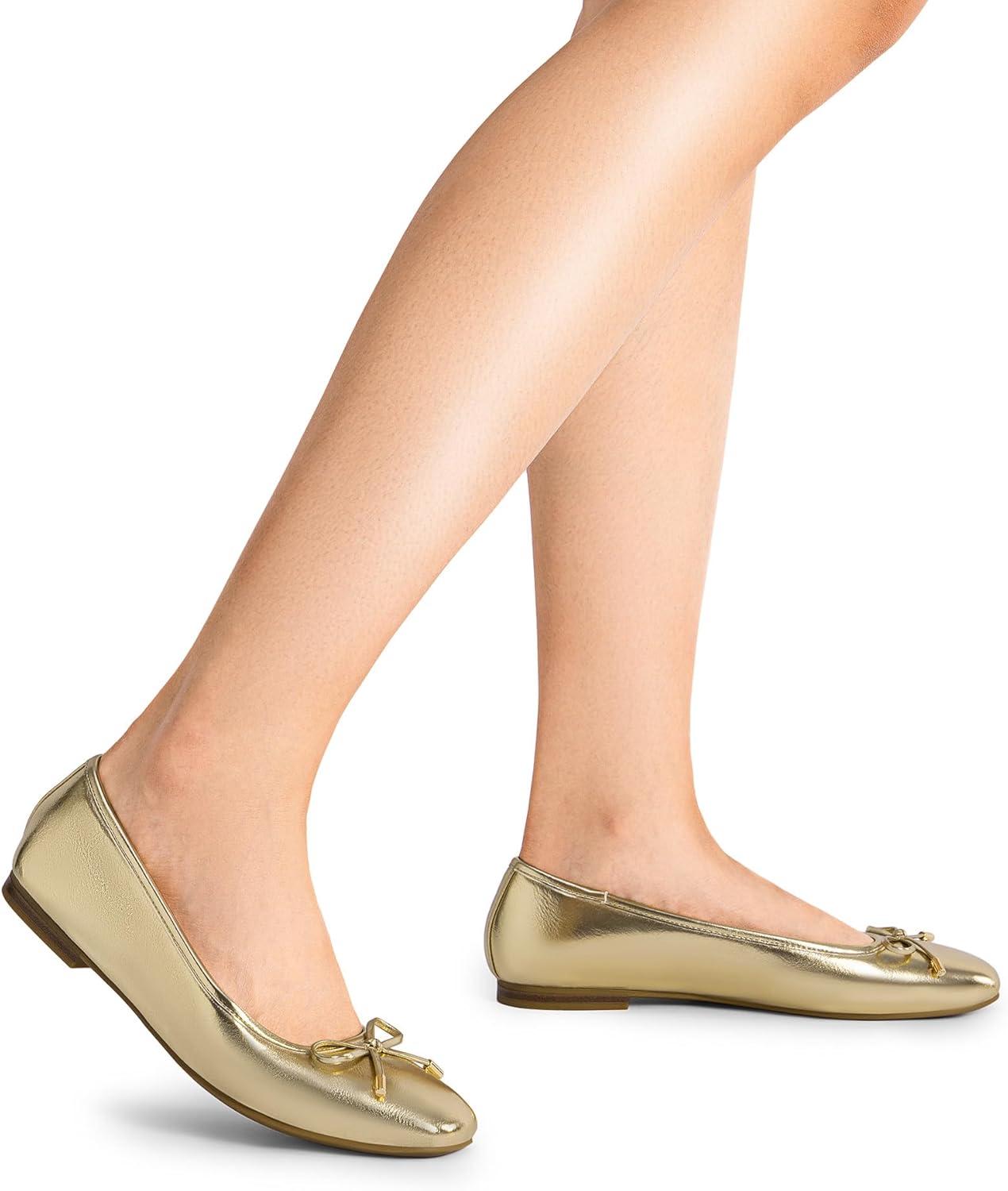 imageDREAM PAIRS Womens Flats Square Toe Ballet Flats Comfortable Casual Ballerina Flat Dress Shoes with Bow Suitable for Dressy Business Casual Work OfficeGold