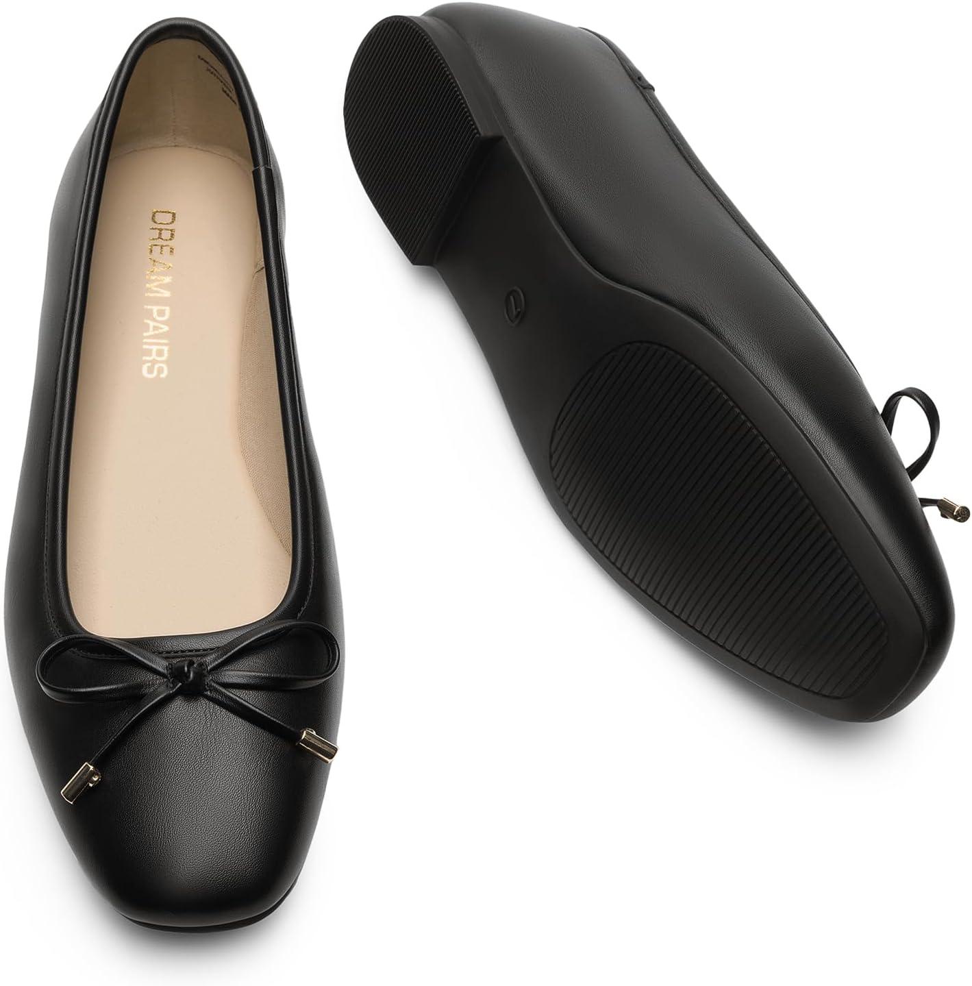 imageDREAM PAIRS Womens Flats Square Toe Ballet Flats Comfortable Casual Ballerina Flat Dress Shoes with Bow Suitable for Dressy Business Casual Work OfficeBlack