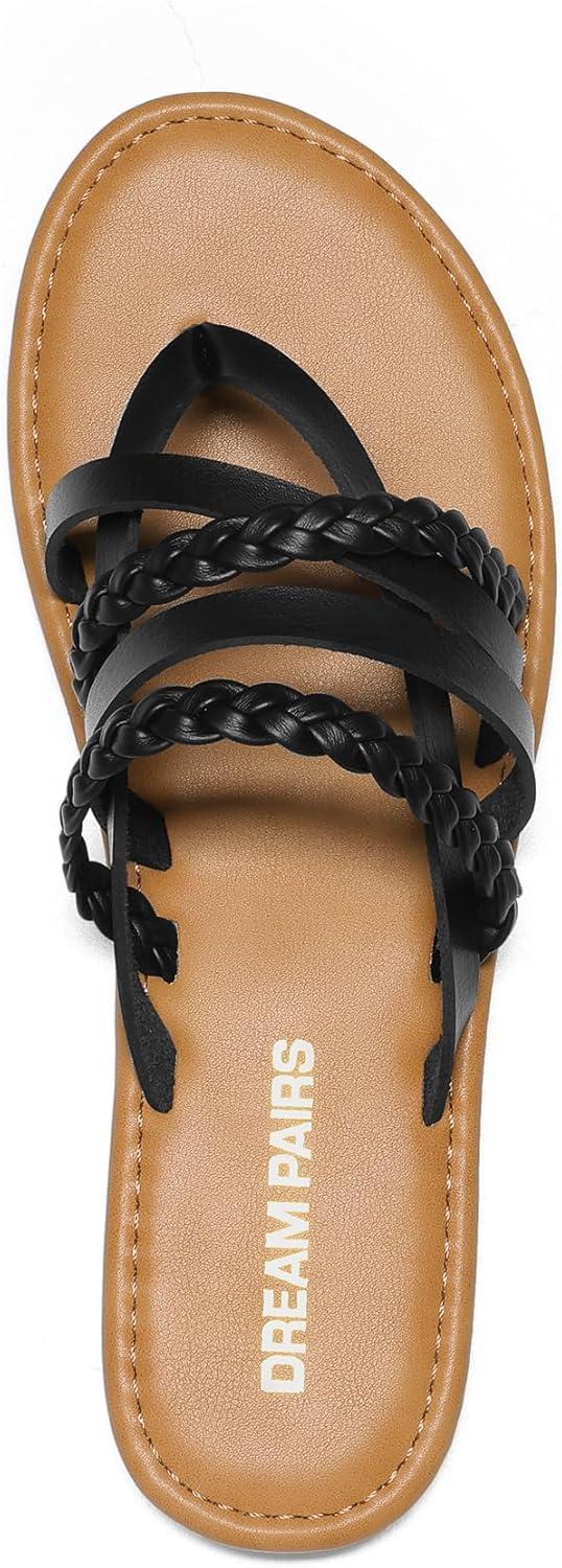 imageDREAM PAIRS Womens Flip Flops Round Toe Multi Strap lightweight Summer Beach Flat Casual Thong SandalsBlack