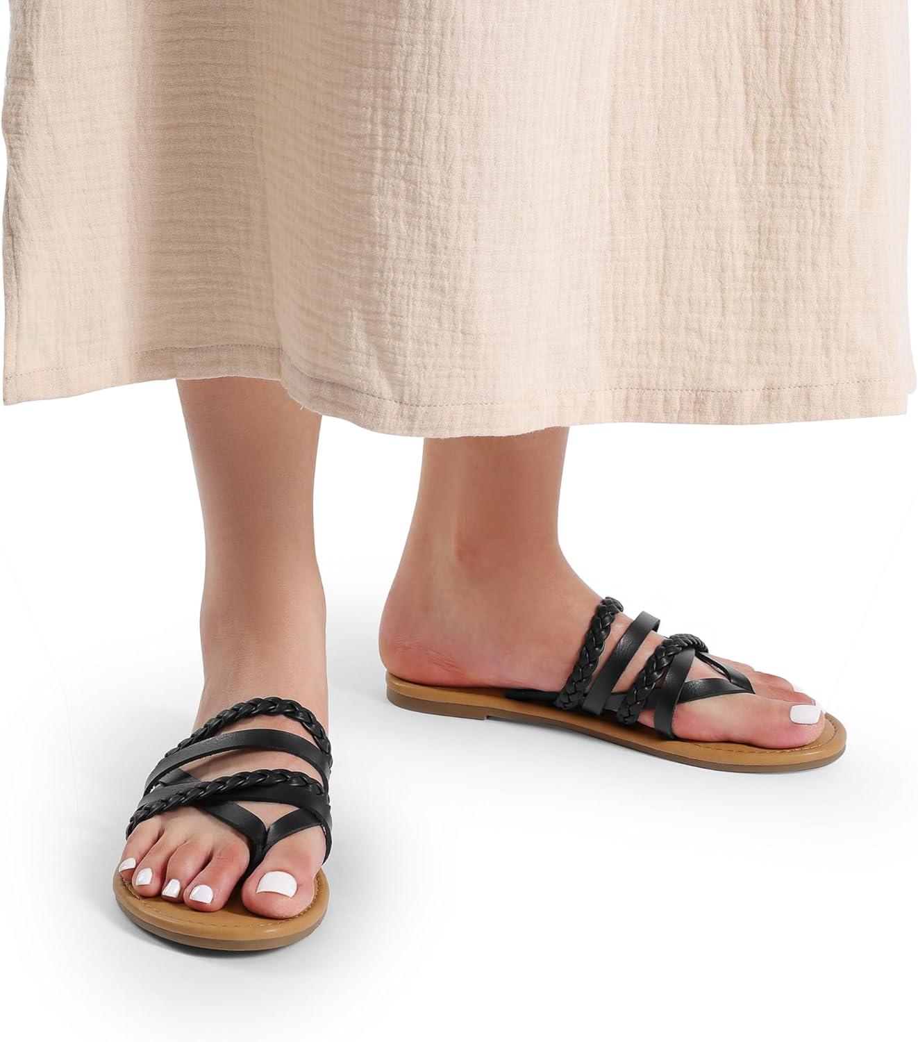 imageDREAM PAIRS Womens Flip Flops Round Toe Multi Strap lightweight Summer Beach Flat Casual Thong SandalsBlack