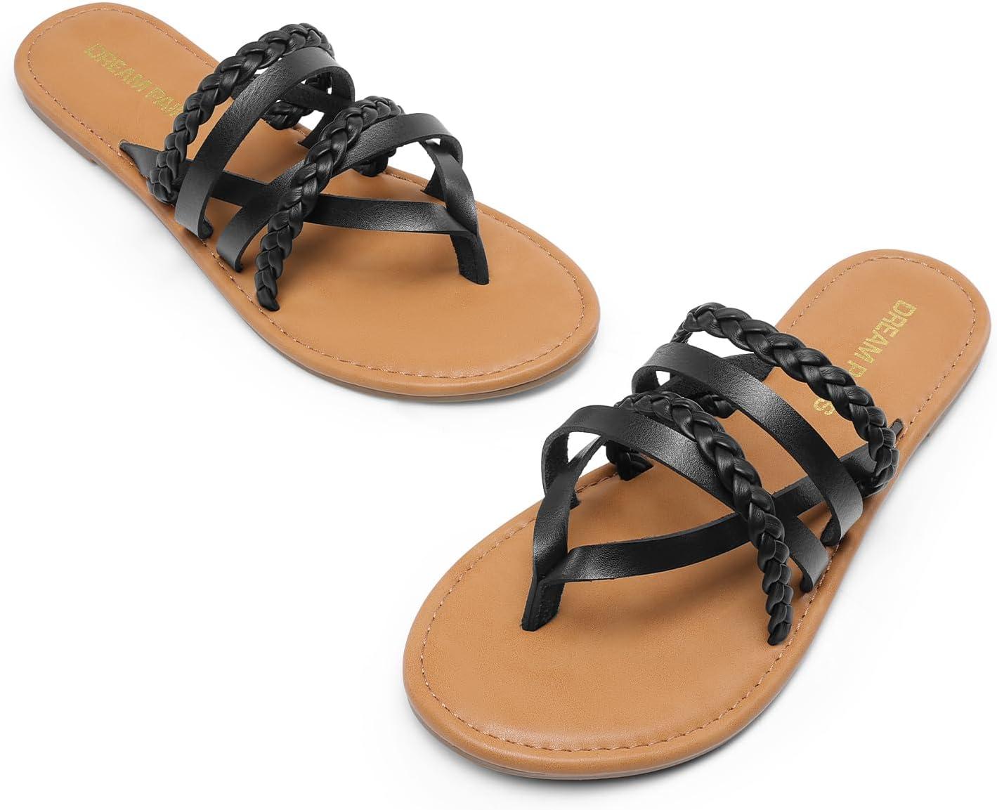 imageDREAM PAIRS Womens Flip Flops Round Toe Multi Strap lightweight Summer Beach Flat Casual Thong SandalsBlack