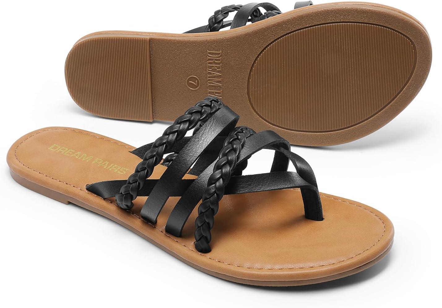 imageDREAM PAIRS Womens Flip Flops Round Toe Multi Strap lightweight Summer Beach Flat Casual Thong SandalsBlack