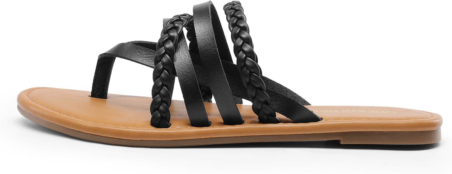 imageDREAM PAIRS Womens Flip Flops Round Toe Multi Strap lightweight Summer Beach Flat Casual Thong SandalsBlack