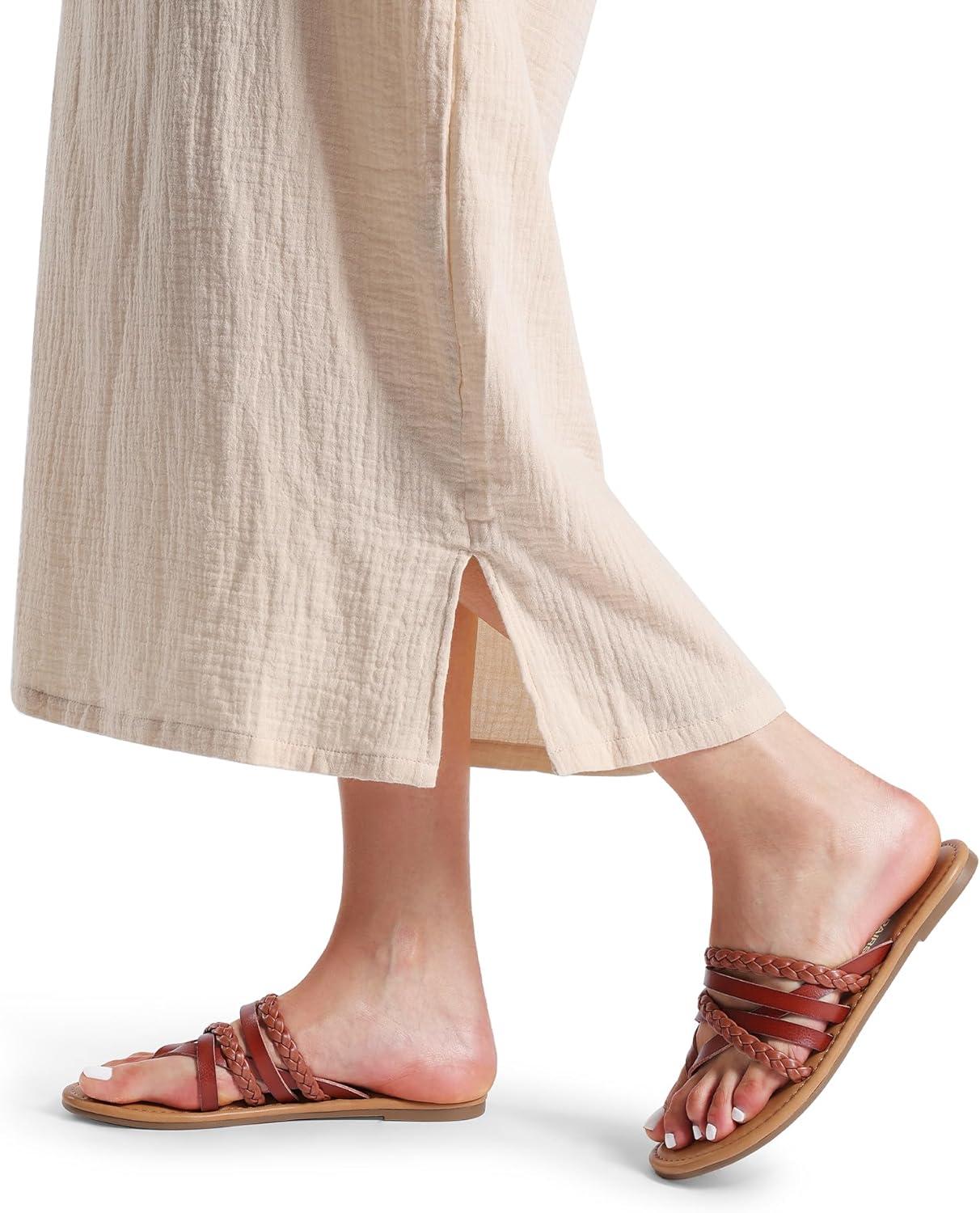 imageDREAM PAIRS Womens Flip Flops Round Toe Multi Strap lightweight Summer Beach Flat Casual Thong SandalsBrown