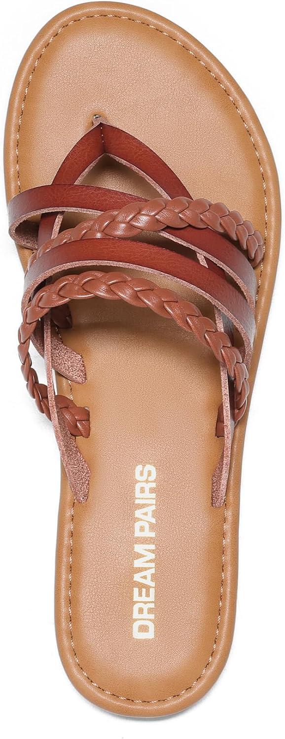 imageDREAM PAIRS Womens Flip Flops Round Toe Multi Strap lightweight Summer Beach Flat Casual Thong SandalsBrown