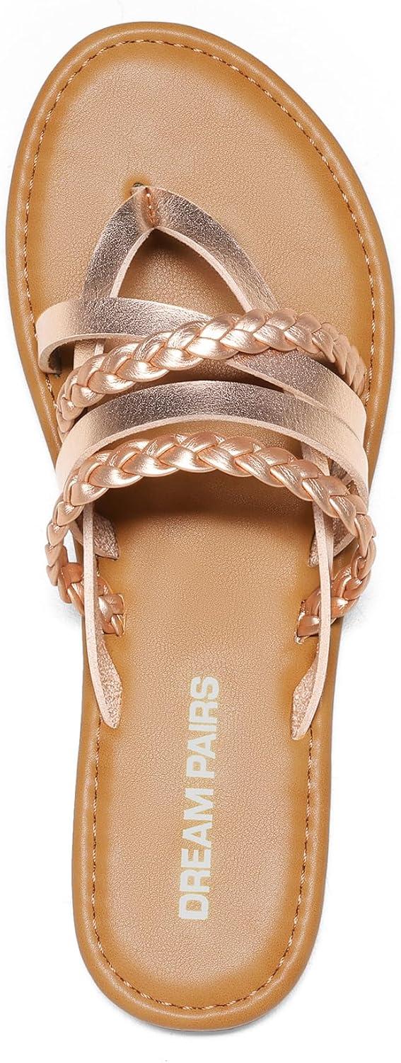 imageDREAM PAIRS Womens Flip Flops Round Toe Multi Strap lightweight Summer Beach Flat Casual Thong SandalsRose Gold