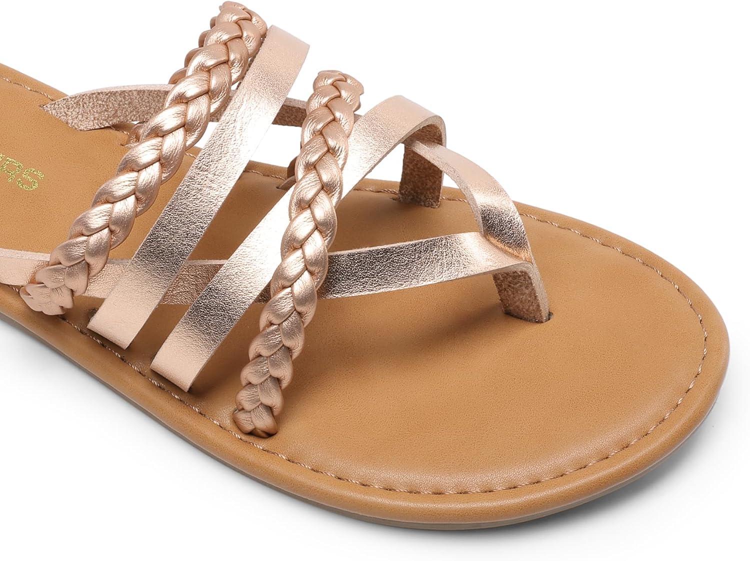 imageDREAM PAIRS Womens Flip Flops Round Toe Multi Strap lightweight Summer Beach Flat Casual Thong SandalsRose Gold