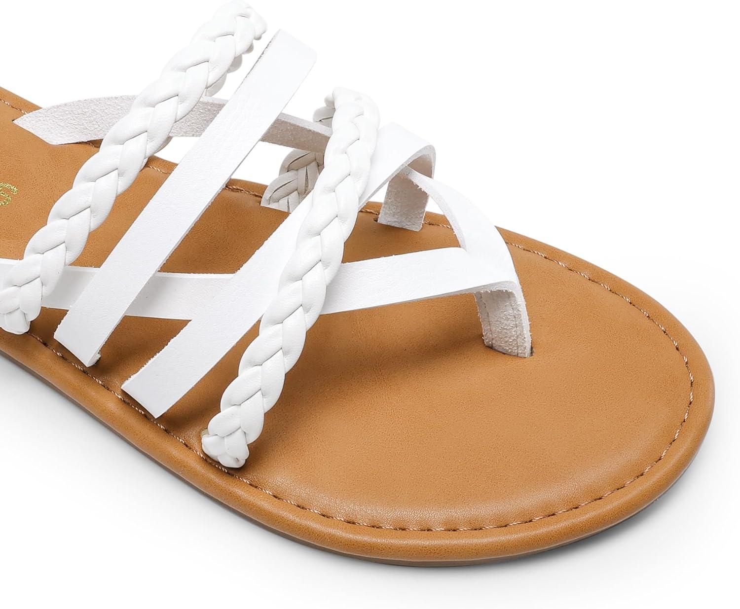 imageDREAM PAIRS Womens Flip Flops Round Toe Multi Strap lightweight Summer Beach Flat Casual Thong SandalsWhite