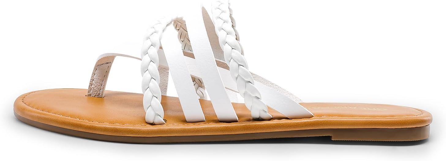 imageDREAM PAIRS Womens Flip Flops Round Toe Multi Strap lightweight Summer Beach Flat Casual Thong SandalsWhite