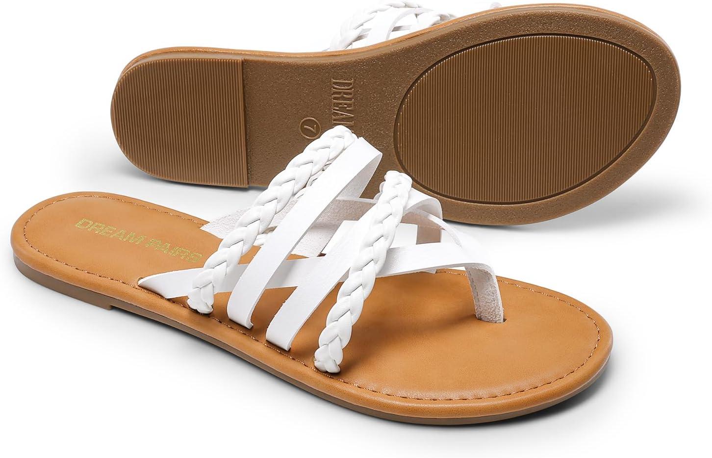 imageDREAM PAIRS Womens Flip Flops Round Toe Multi Strap lightweight Summer Beach Flat Casual Thong SandalsWhite