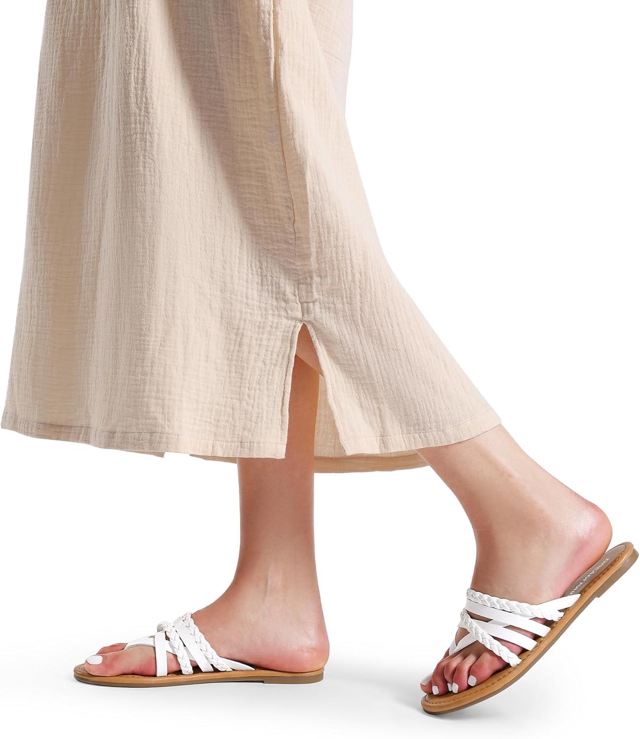 imageDREAM PAIRS Womens Flip Flops Round Toe Multi Strap lightweight Summer Beach Flat Casual Thong SandalsWhite