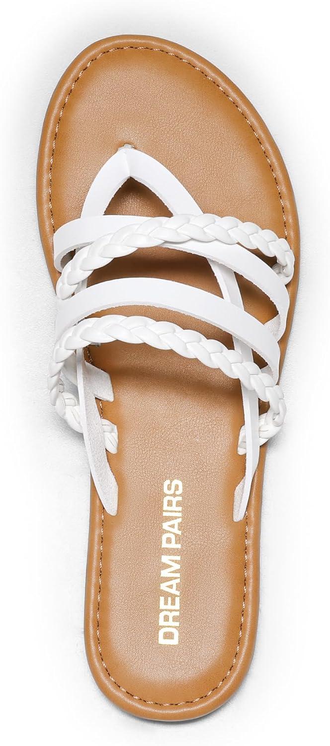 imageDREAM PAIRS Womens Flip Flops Round Toe Multi Strap lightweight Summer Beach Flat Casual Thong SandalsWhite