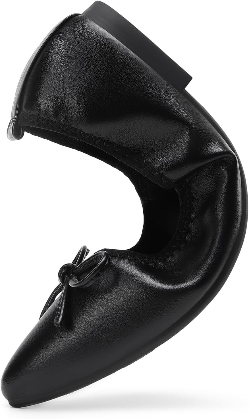 imageDREAM PAIRS Womens Foldable Flats Shoes Pointed Toe Ballet Flats Bowknot Comfort Slip on Dress ShoesBlack