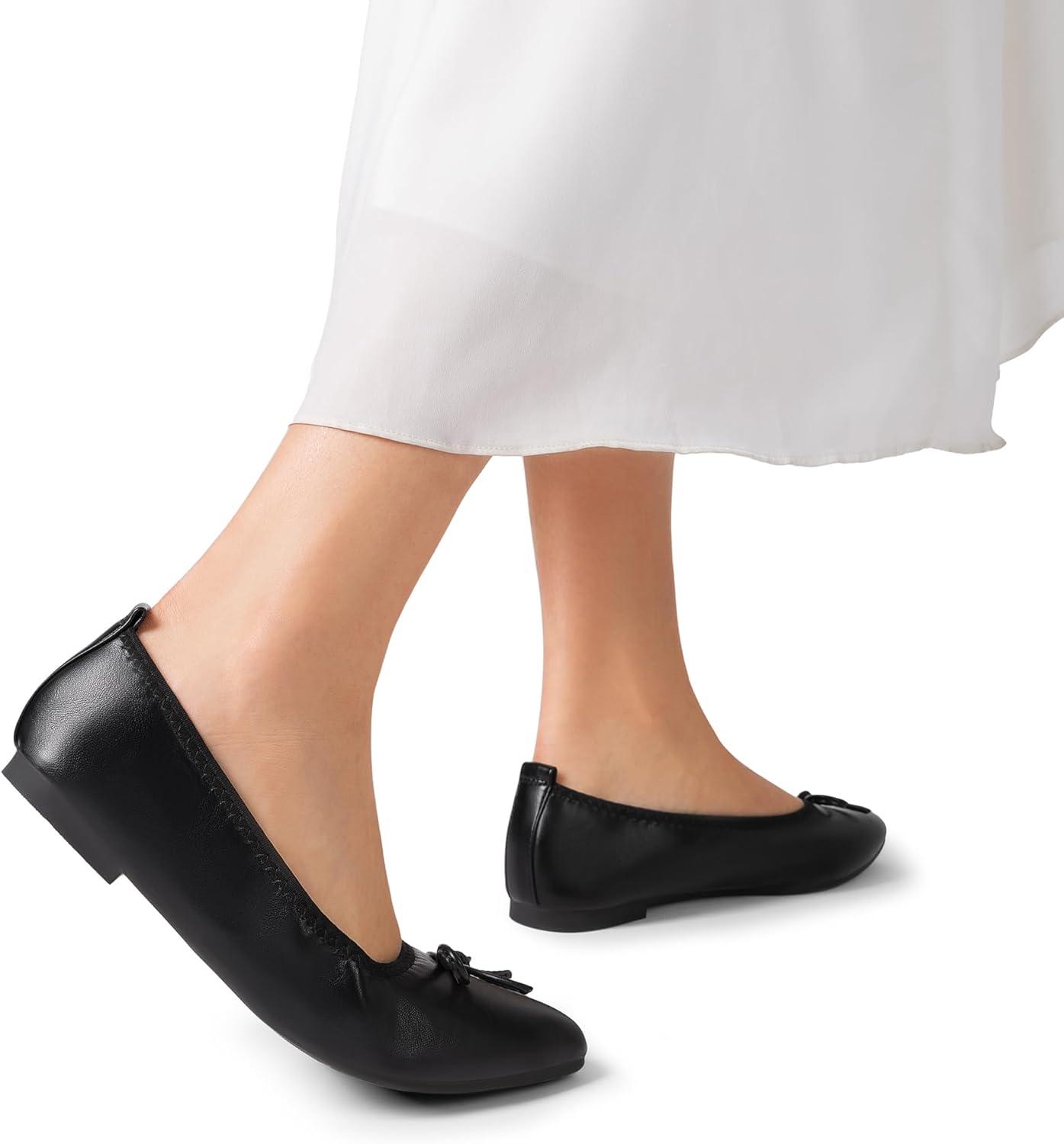 imageDREAM PAIRS Womens Foldable Flats Shoes Pointed Toe Ballet Flats Bowknot Comfort Slip on Dress ShoesBlack