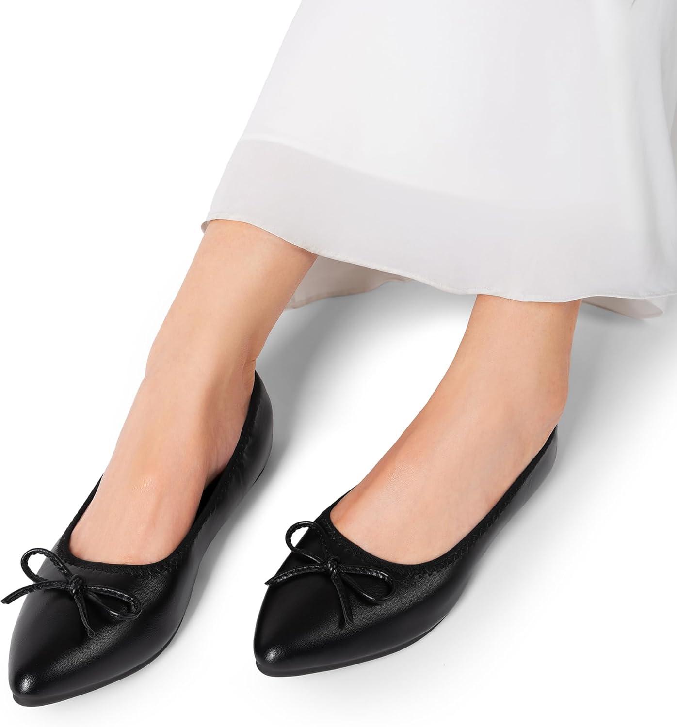 imageDREAM PAIRS Womens Foldable Flats Shoes Pointed Toe Ballet Flats Bowknot Comfort Slip on Dress ShoesBlack