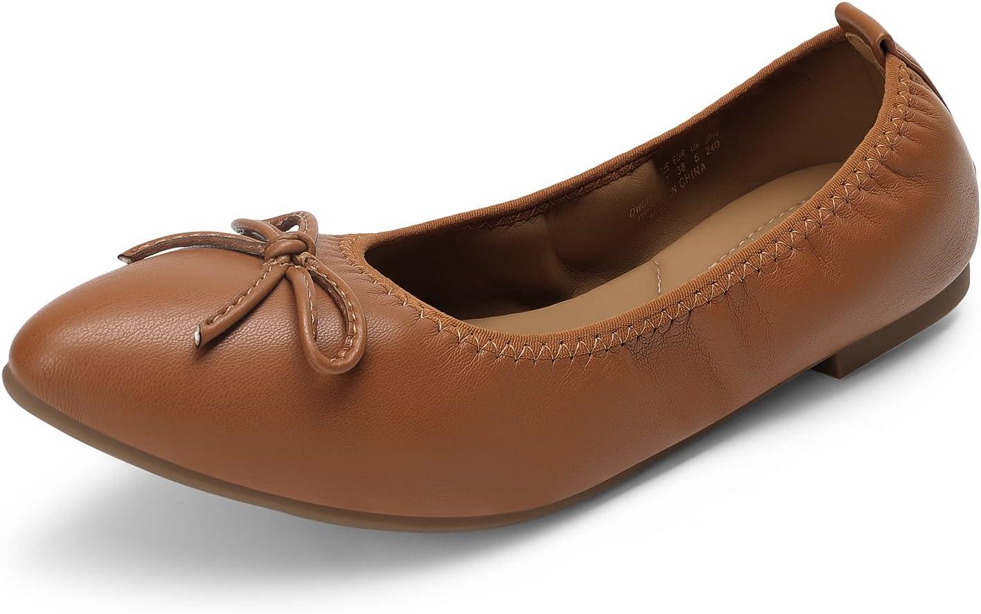 imageDREAM PAIRS Womens Foldable Flats Shoes Pointed Toe Ballet Flats Bowknot Comfort Slip on Dress ShoesBrown