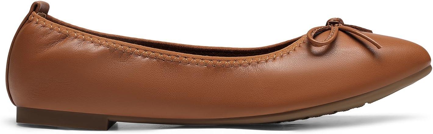 imageDREAM PAIRS Womens Foldable Flats Shoes Pointed Toe Ballet Flats Bowknot Comfort Slip on Dress ShoesBrown