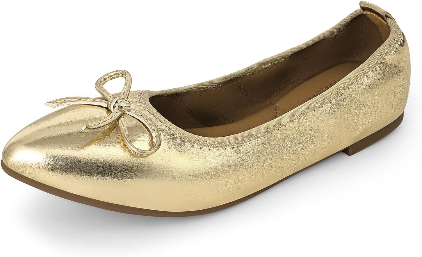 imageDREAM PAIRS Womens Foldable Flats Shoes Pointed Toe Ballet Flats Bowknot Comfort Slip on Dress ShoesGold