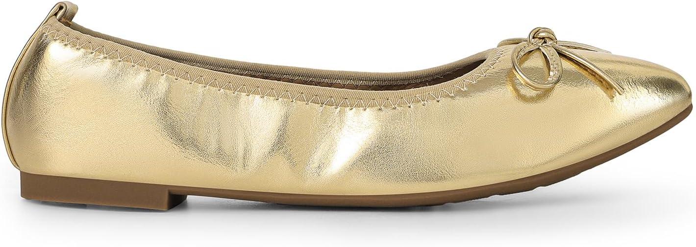 imageDREAM PAIRS Womens Foldable Flats Shoes Pointed Toe Ballet Flats Bowknot Comfort Slip on Dress ShoesGold