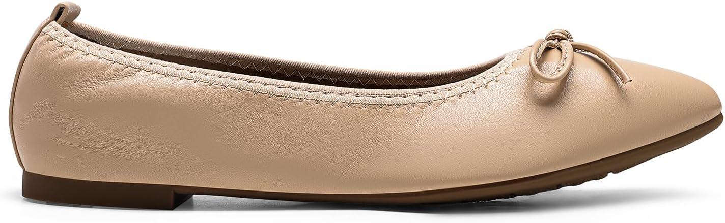 imageDREAM PAIRS Womens Foldable Flats Shoes Pointed Toe Ballet Flats Bowknot Comfort Slip on Dress ShoesNude