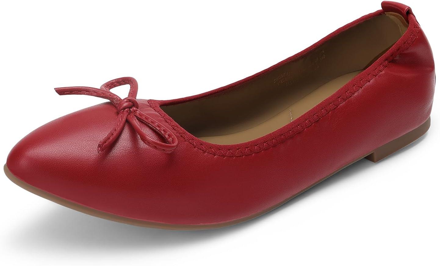 imageDREAM PAIRS Womens Foldable Flats Shoes Pointed Toe Ballet Flats Bowknot Comfort Slip on Dress ShoesRed