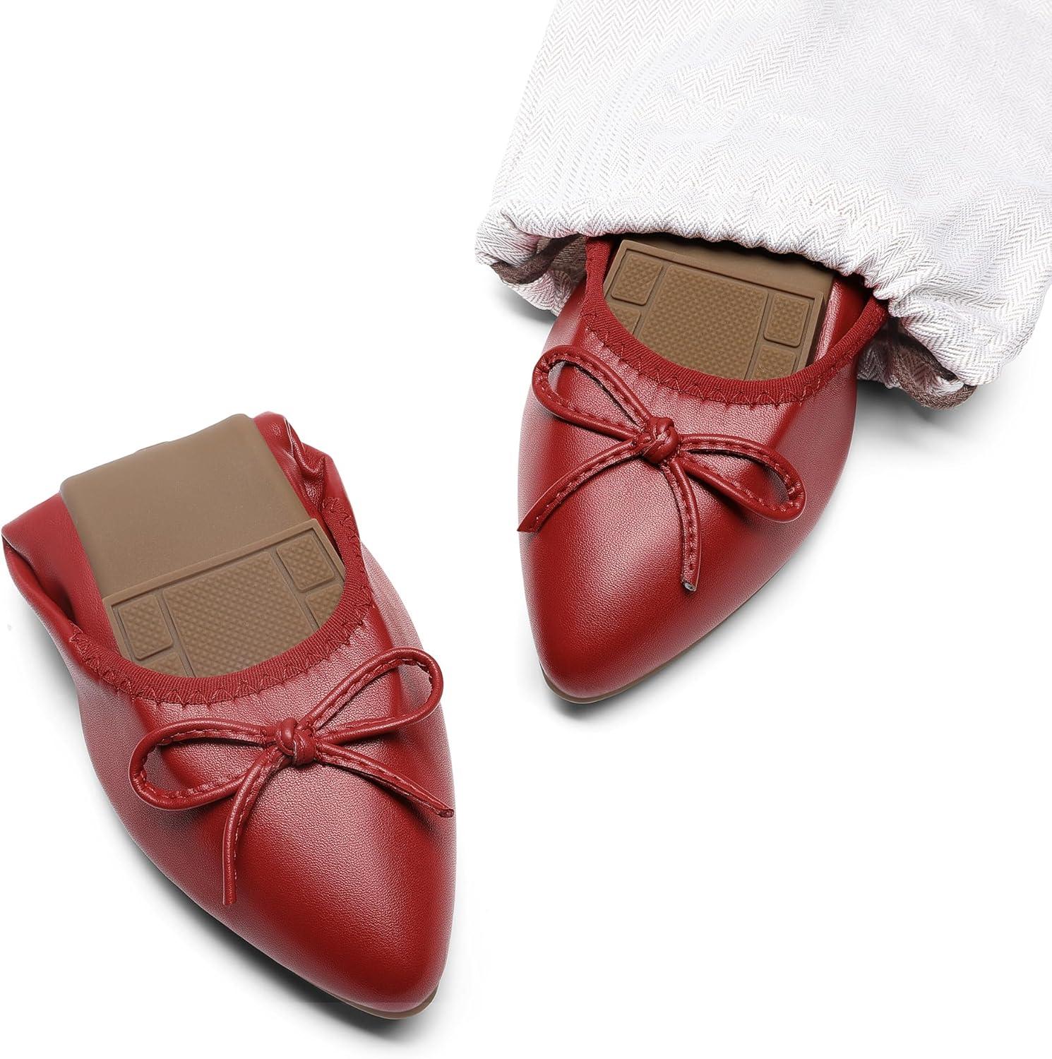 imageDREAM PAIRS Womens Foldable Flats Shoes Pointed Toe Ballet Flats Bowknot Comfort Slip on Dress ShoesRed