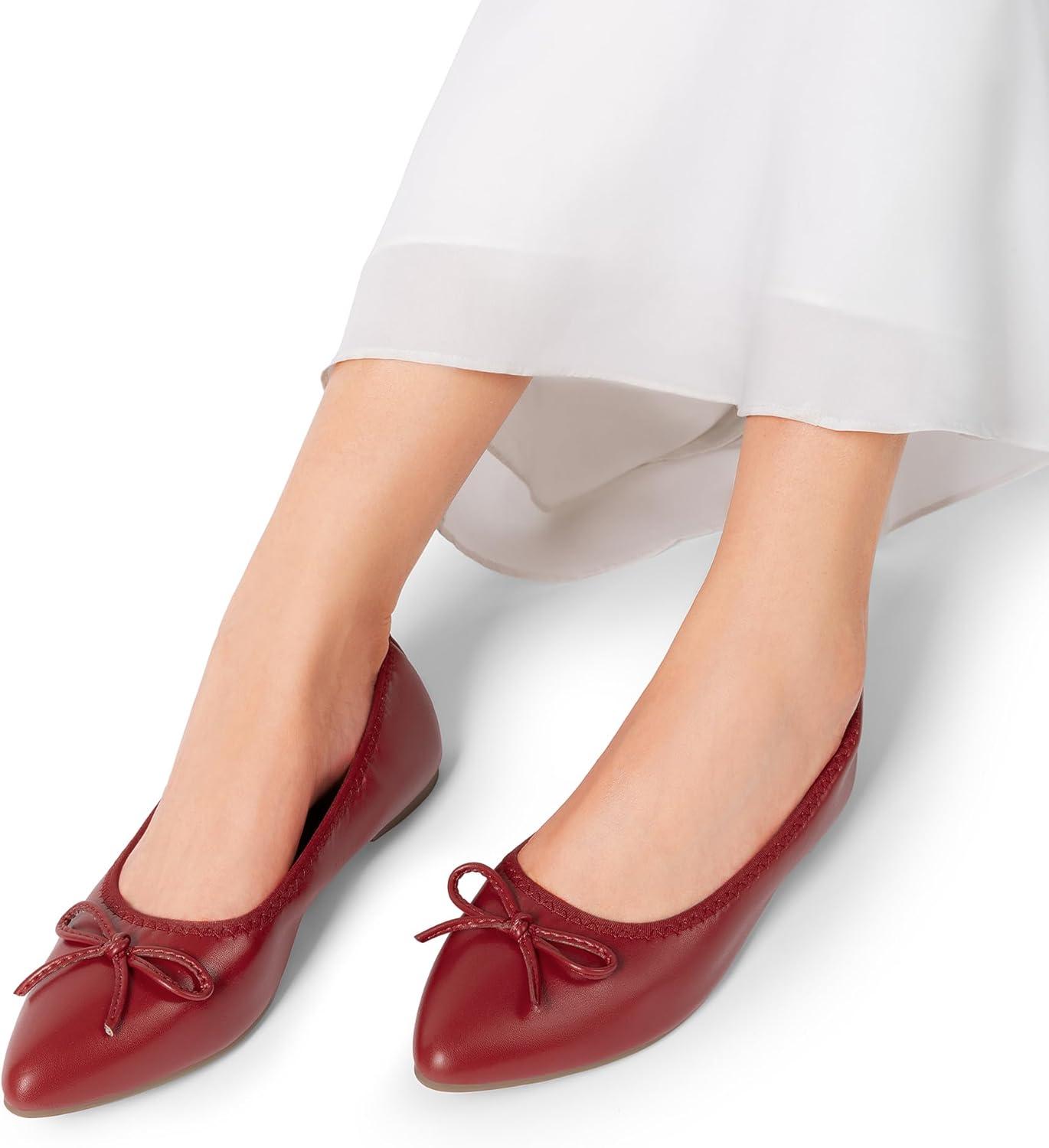 imageDREAM PAIRS Womens Foldable Flats Shoes Pointed Toe Ballet Flats Bowknot Comfort Slip on Dress ShoesRed