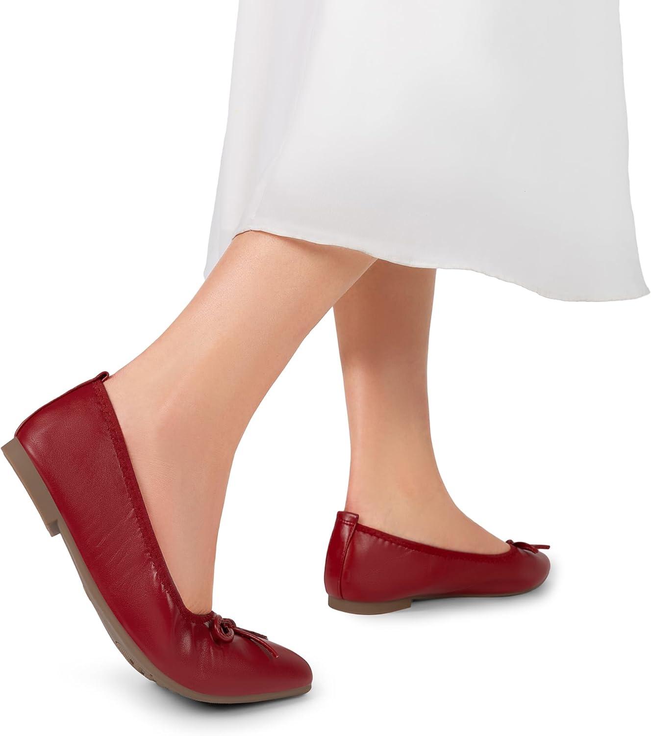 imageDREAM PAIRS Womens Foldable Flats Shoes Pointed Toe Ballet Flats Bowknot Comfort Slip on Dress ShoesRed