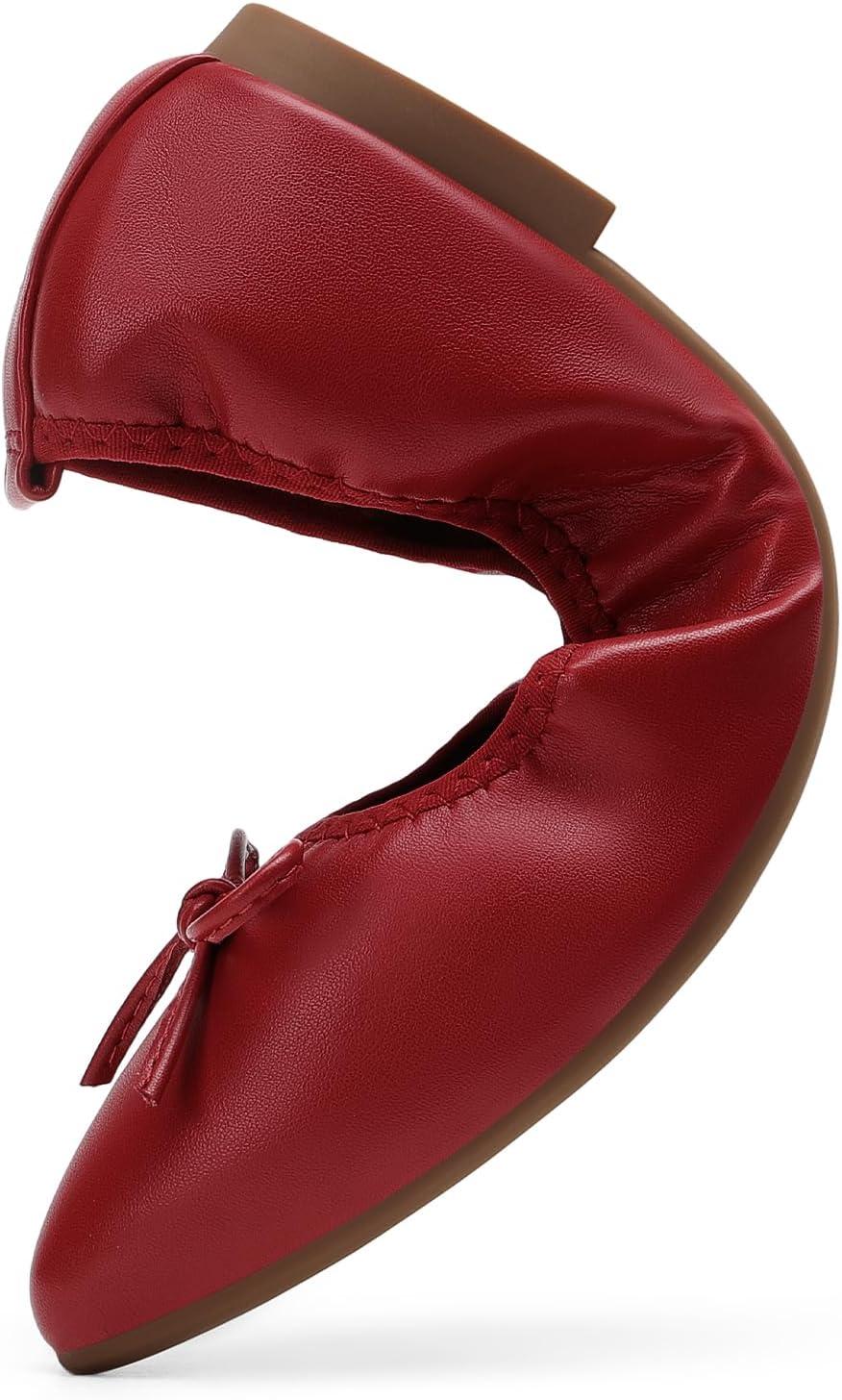 imageDREAM PAIRS Womens Foldable Flats Shoes Pointed Toe Ballet Flats Bowknot Comfort Slip on Dress ShoesRed