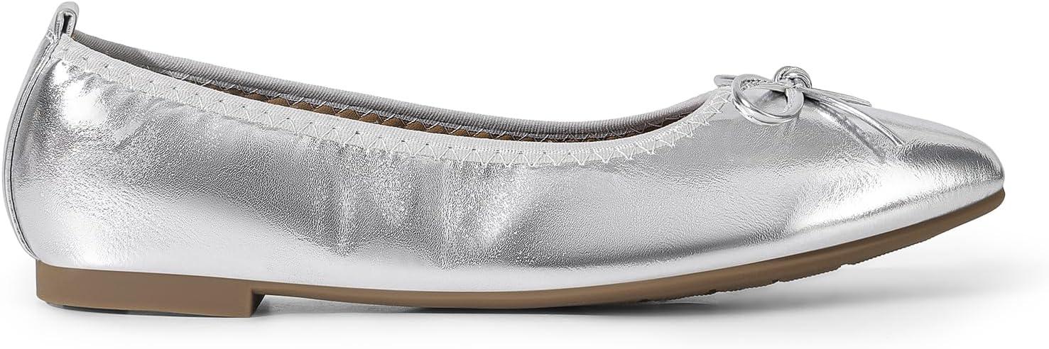 imageDREAM PAIRS Womens Foldable Flats Shoes Pointed Toe Ballet Flats Bowknot Comfort Slip on Dress ShoesSilver