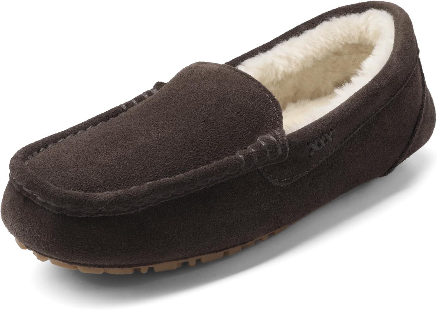imageDREAM PAIRS Womens Fuzzy House Slippers Cozy Faux Fur Micro Suede Moccasins Slip on Loafer Shoes for Indoor and OutdoorBrown